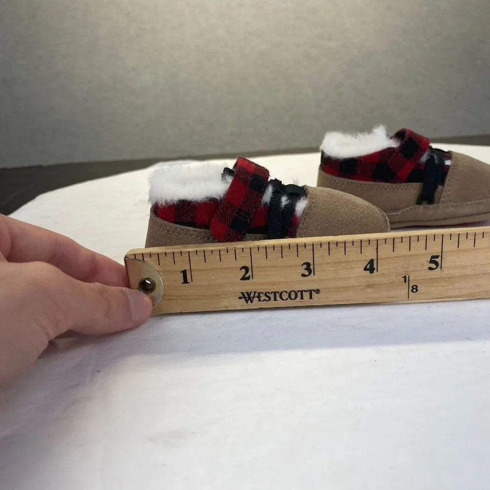 Robeez First Kicks Blake Buffalo Plaid Red Faux Fur Baby Boys Shoes 6-9‎ M,NEW